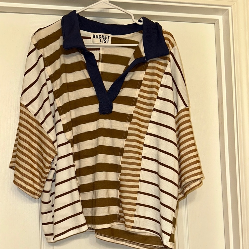 BUCKETLIST Brown and White Button Down Shirt